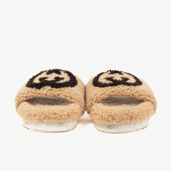 Gucci Beige Merino-Wool Faux-Shearling Interlocking-GG Slide Sandals - Picture 3 of 11